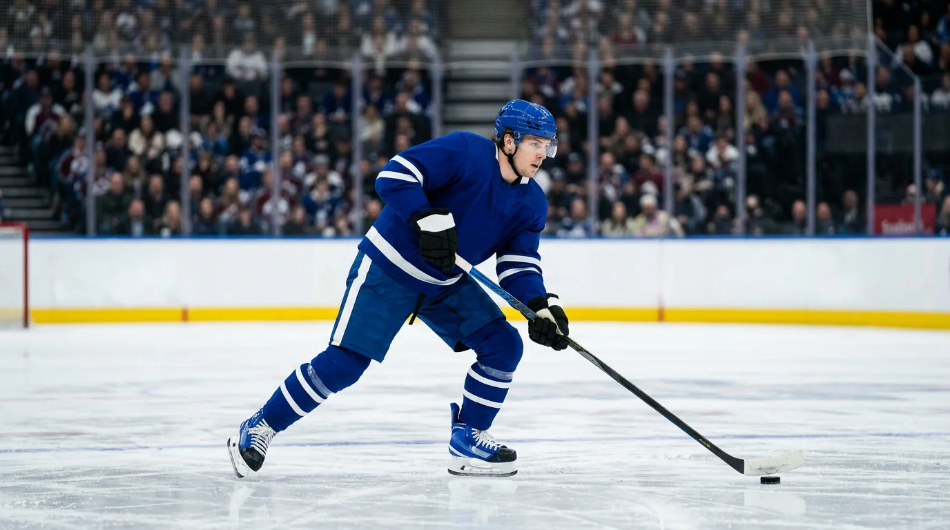 Jääkiekkoilija NHL-ottelussa sinivalkoisessa asussa jäällä